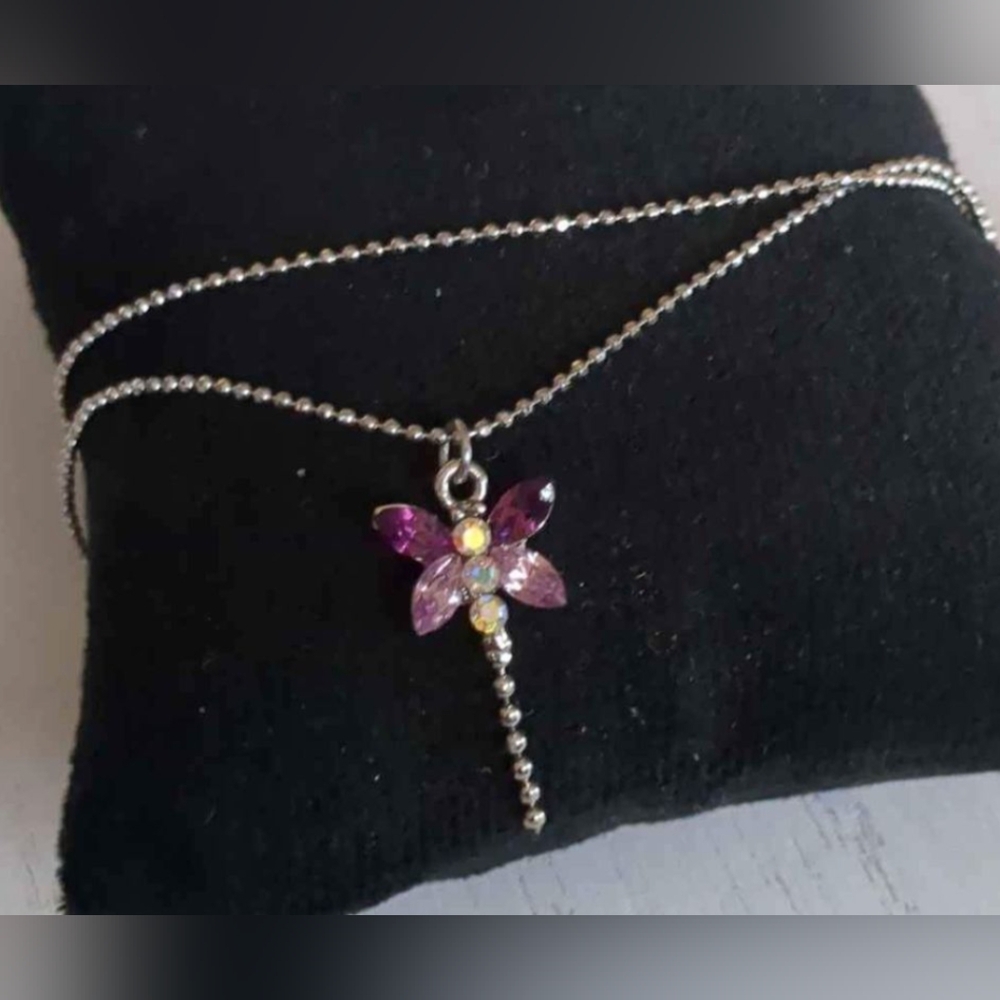 •Silver-tone Purple Dragonfly Anklet
